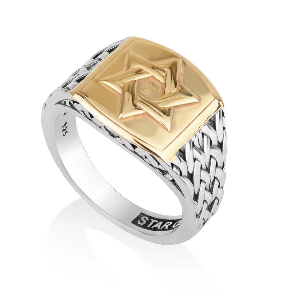 DAVID STAR SILVER AND GOLD PLATED RING