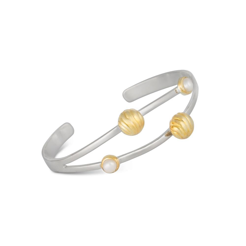Silver Bracelet with Golden Bells and White Pearls