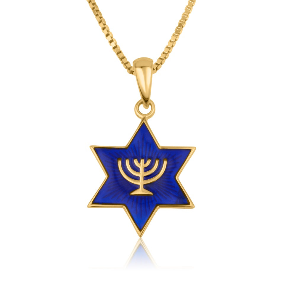 Menora star of David pendant gold