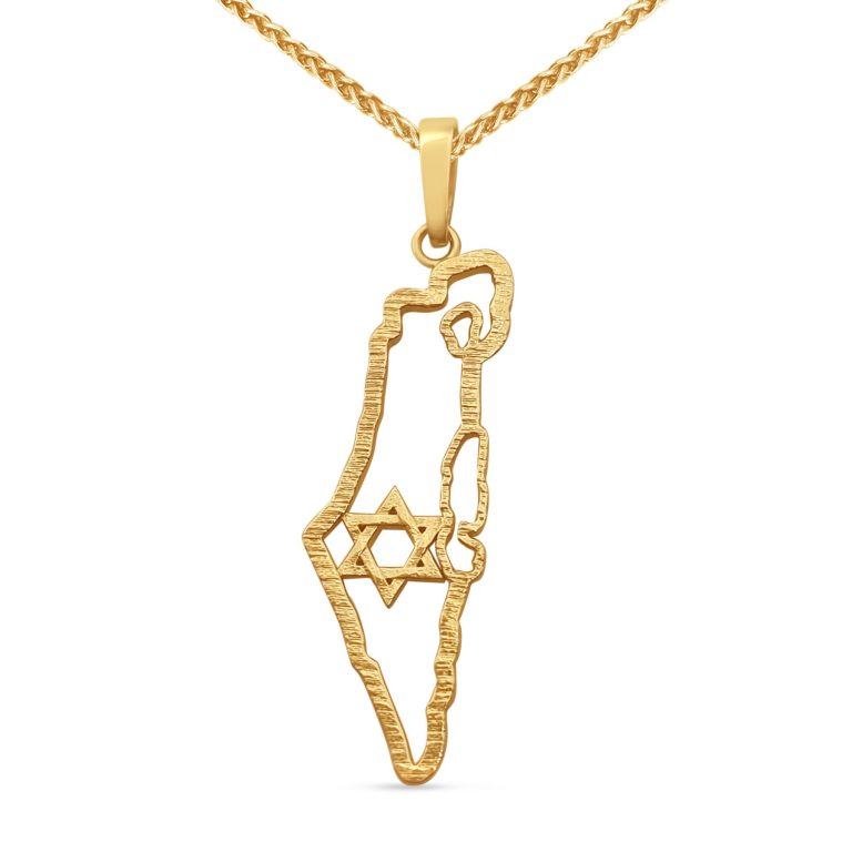 Hollow Israel Map with Star of David Pendant Gold