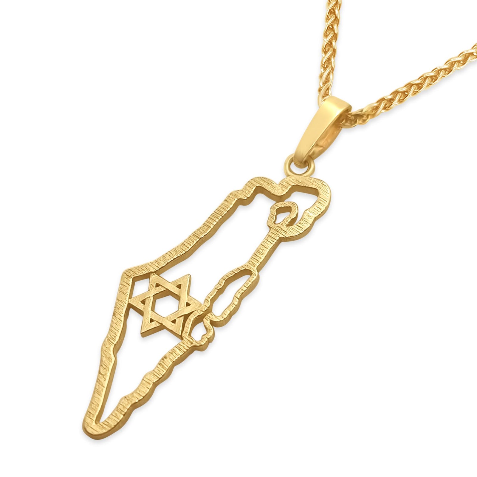 Hollow Israel Map with Star of David Pendant Gold