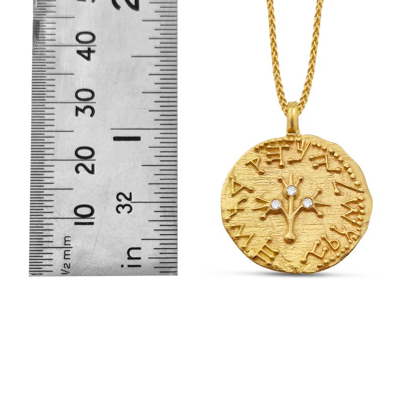 Gold Half Shekel Coin Pendant Double-Sided with Diamond Inlay