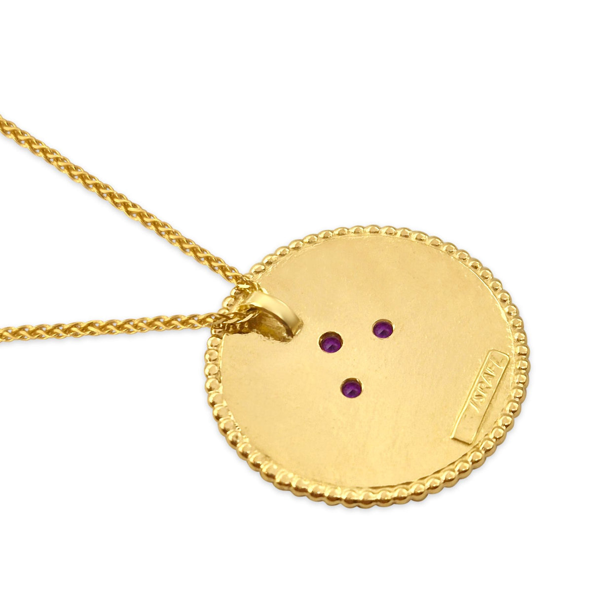 Half Shekel Coin Pendant with Ruby Inlay Single-Sided