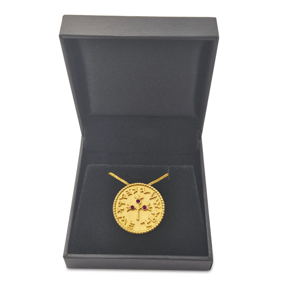 Half Shekel Coin Pendant with Ruby Inlay Single-Sided