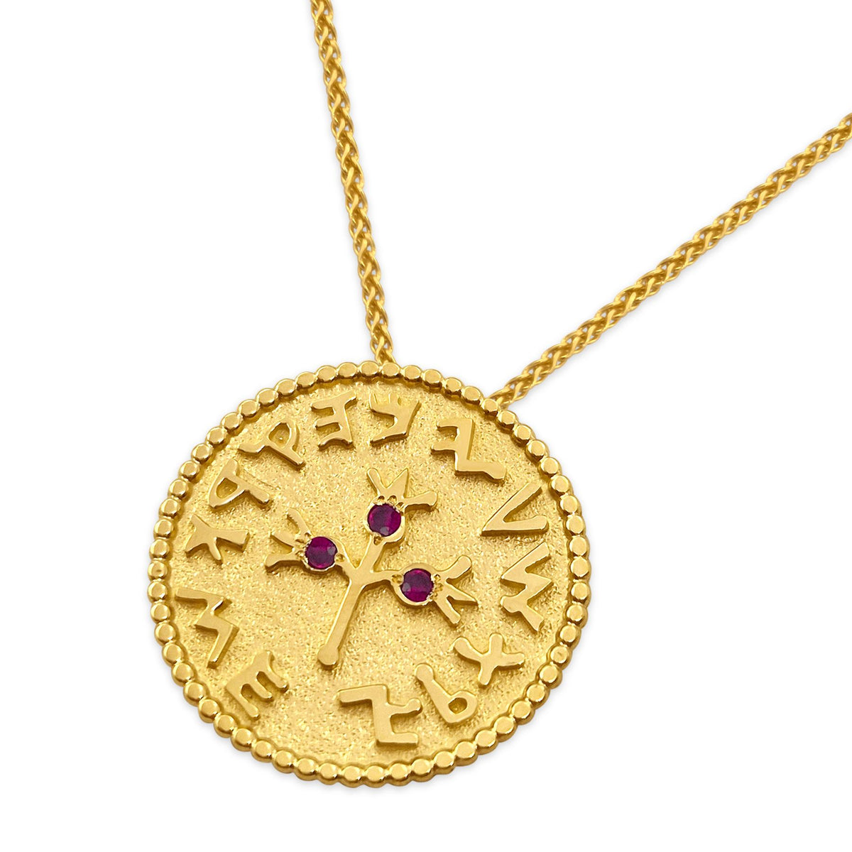 Half Shekel Coin Pendant with Ruby Inlay Single-Sided