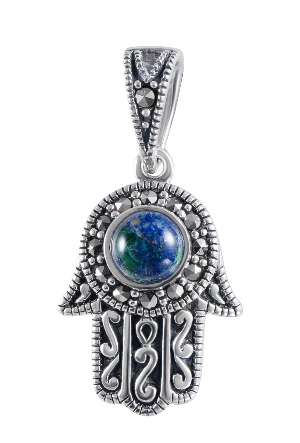 Silver Hamsa Eilat Stone Pendant