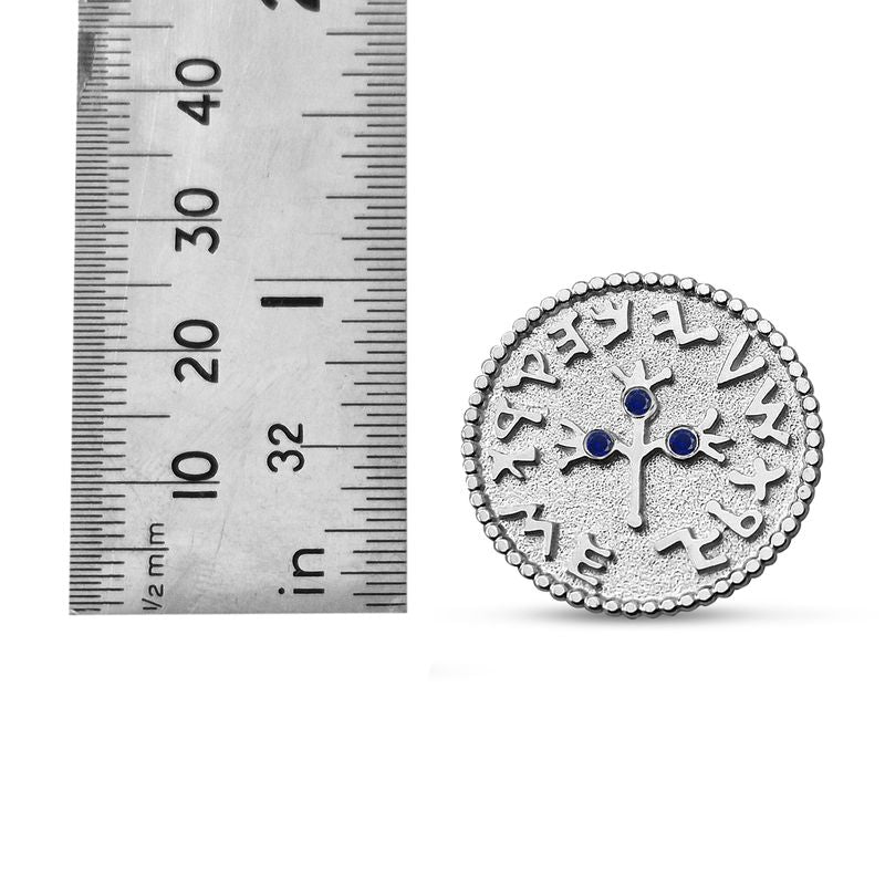 Half Shekel Coin Cufflinks Double-Sided with Sapphire Inlay