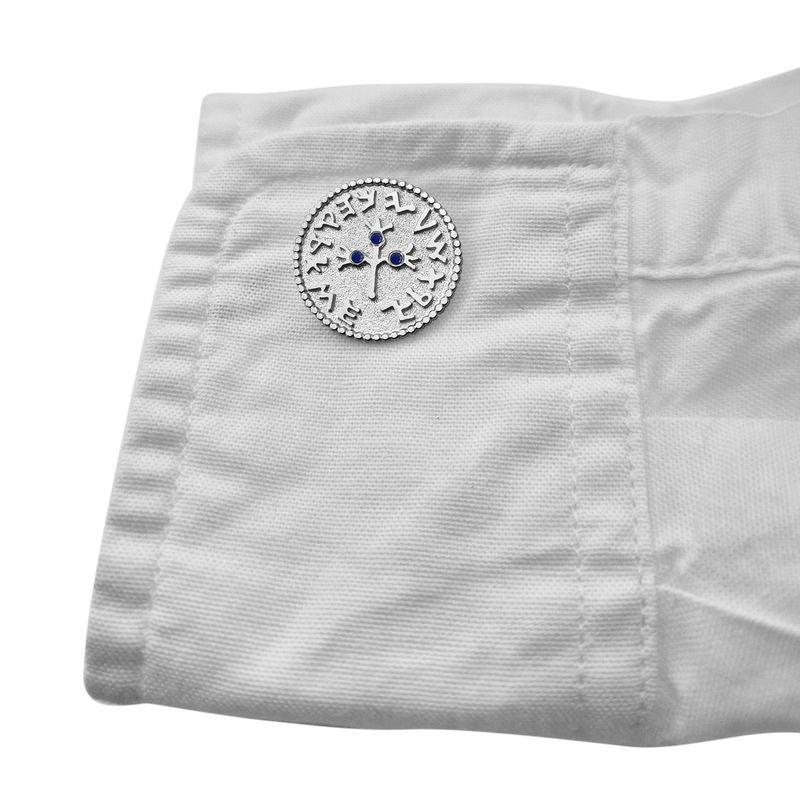 Half Shekel Coin Cufflinks Double-Sided with Sapphire Inlay