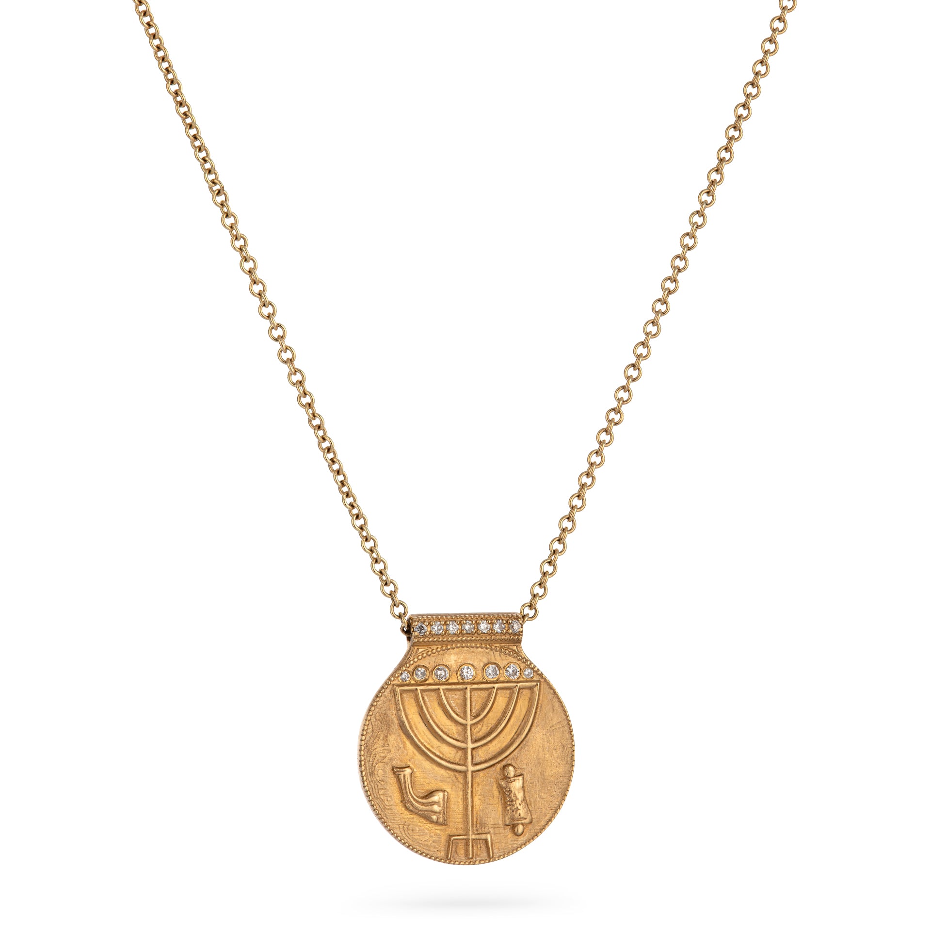 Matte Menorah Medallion Diamond Necklace