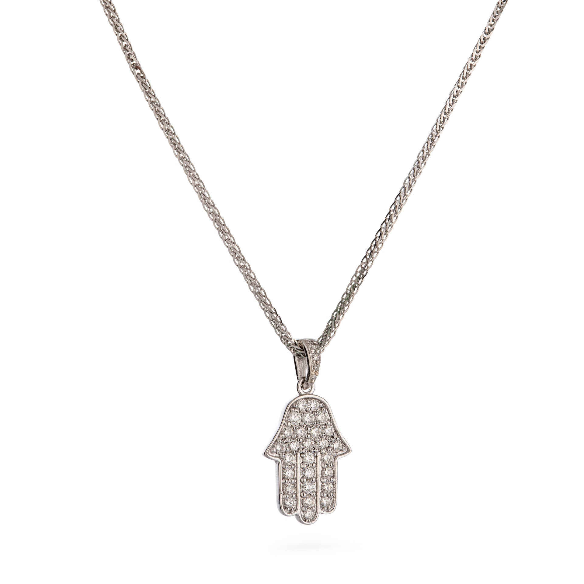 Hamsa 14K White Gold with Natural Diamonds