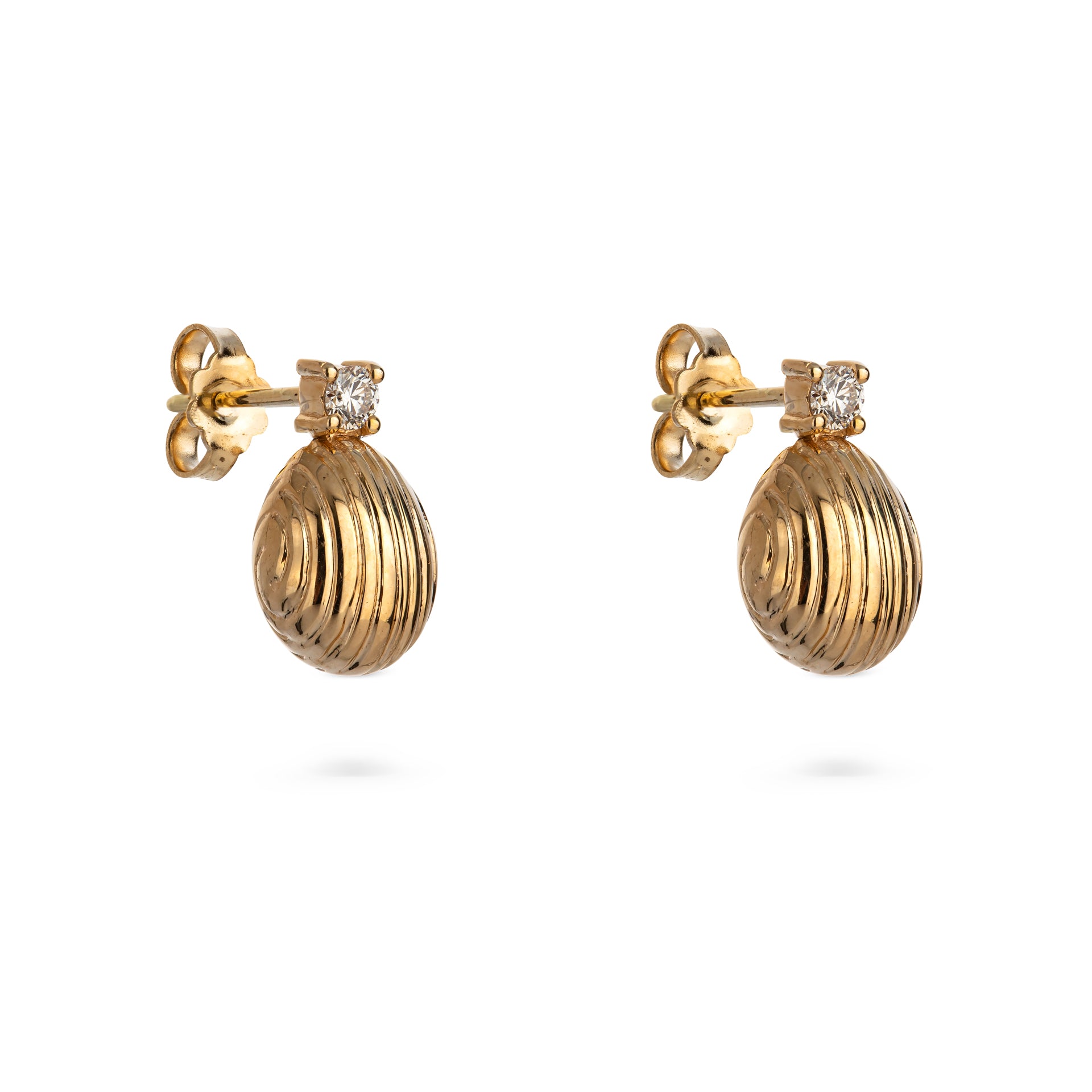 Golden Bell Stud Earrings Diamonds And Gold 14K