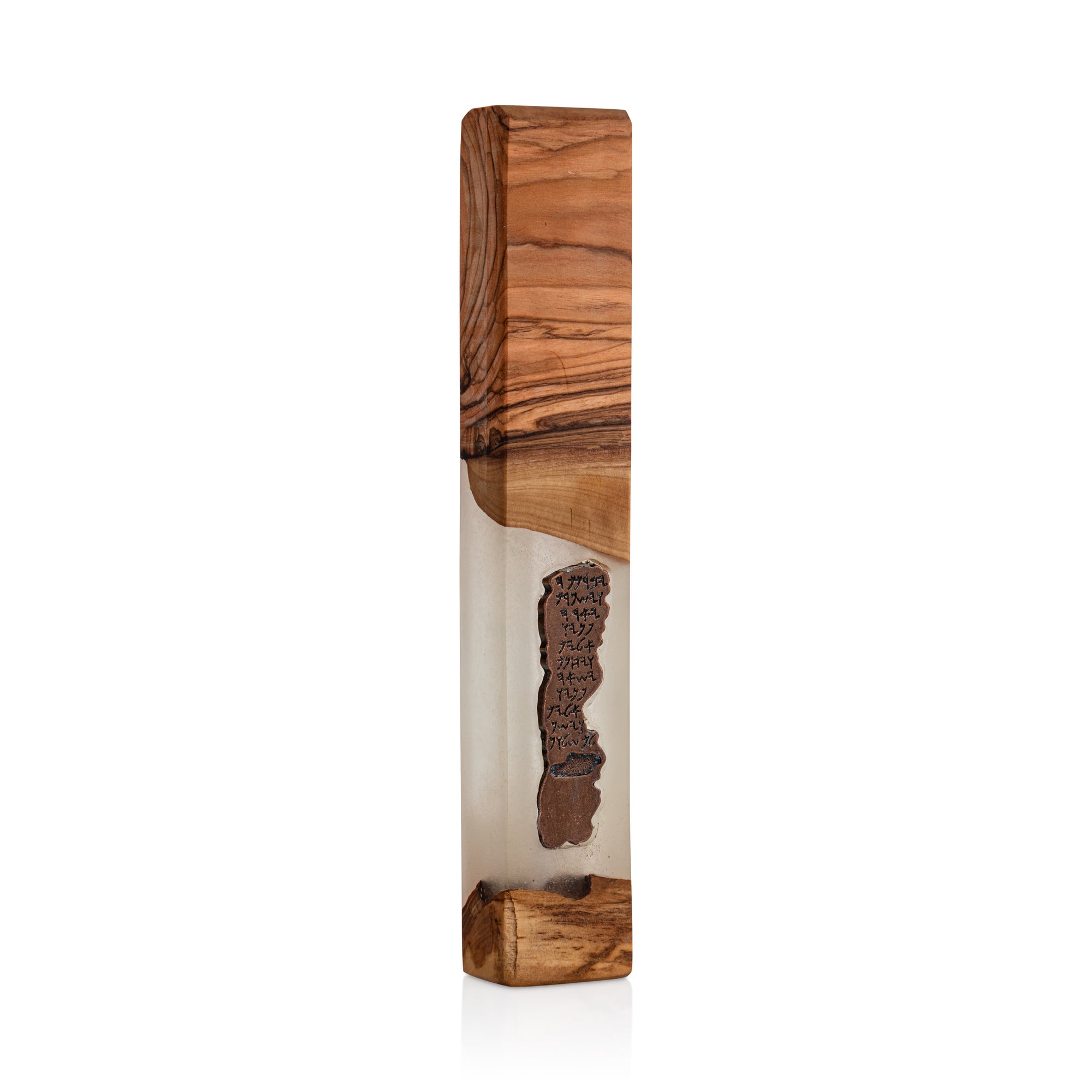 Olive Wood &amp; Epoxy Mezuzah with Priestly Blessing Emblem