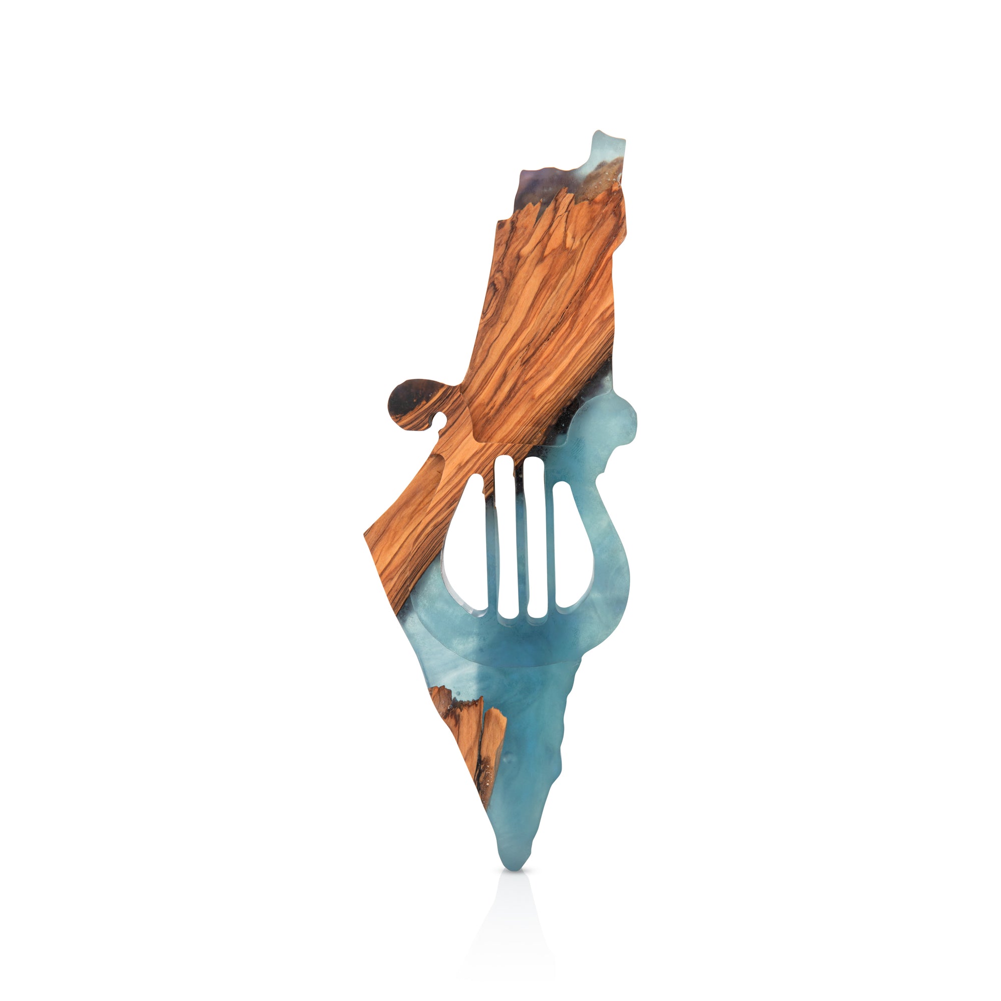 The land of Israel made of olive wood in the shape of a harp
