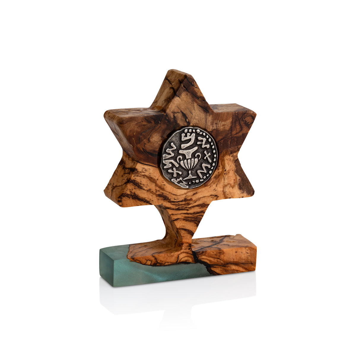 Olive Wood &amp; Epoxy Star of David with “Freedom of Zion” Coin