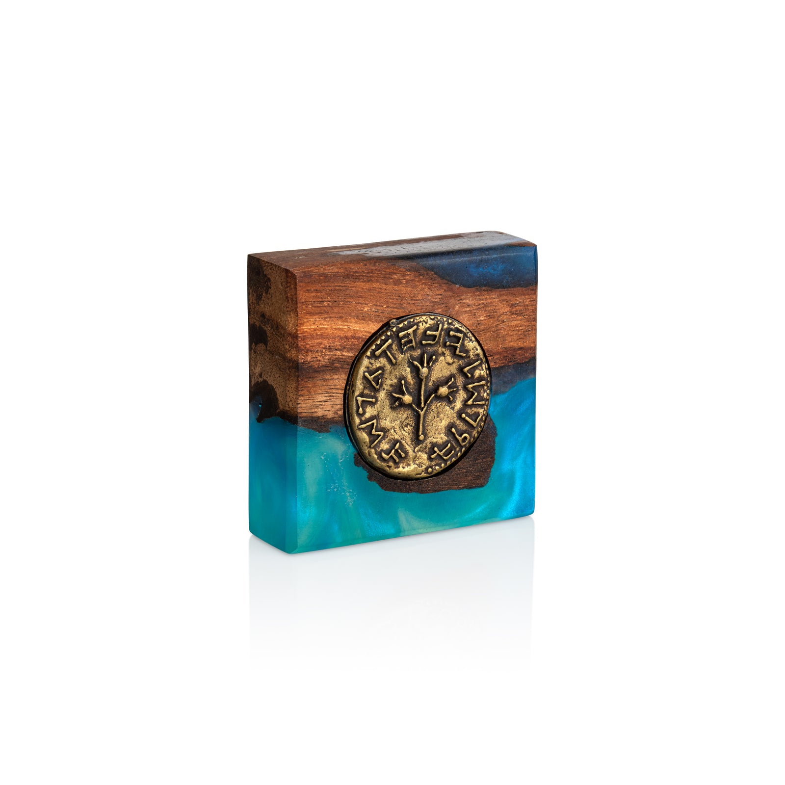 Olive Wood & Epoxy Base with Half Shekel Coin