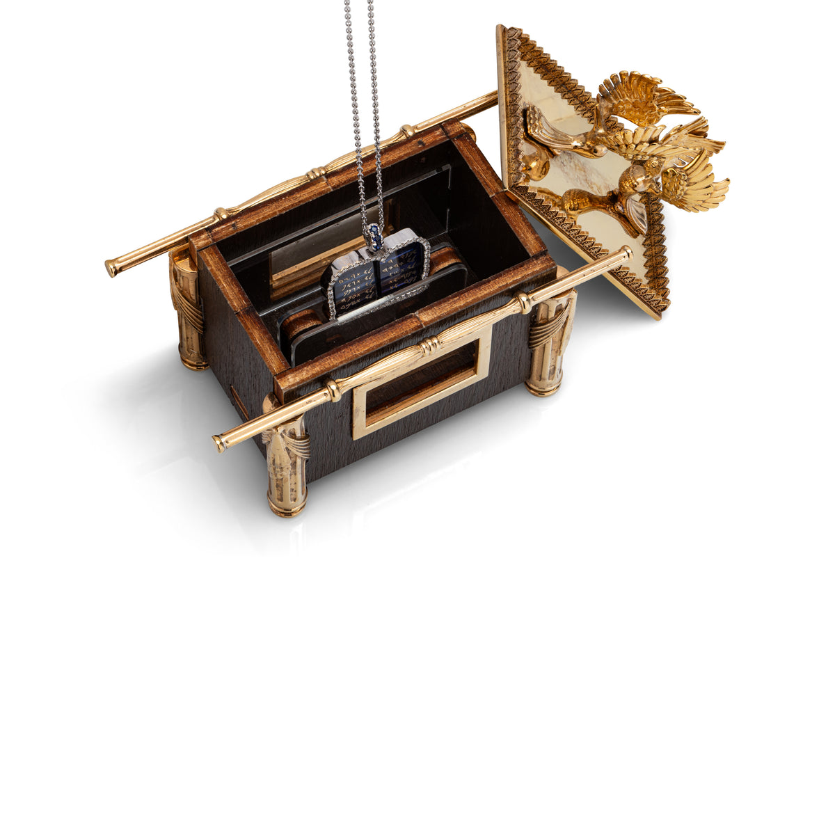The chain of the Ten Commandments inside a luxurious ark.
