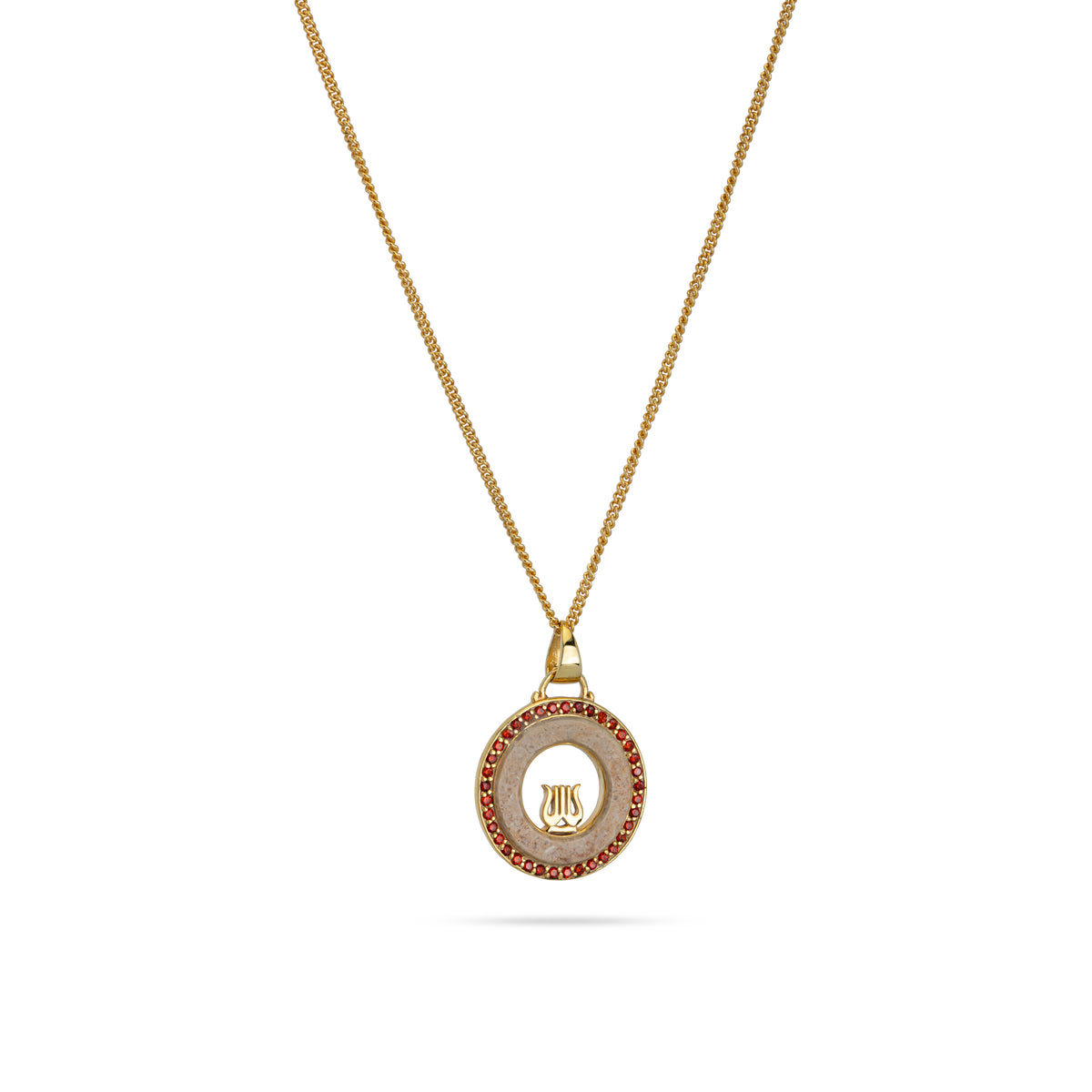 Gold-Plated Jerusalem Stone Harp Necklace with Garnet