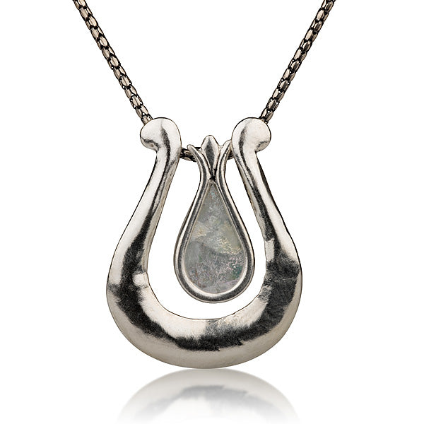 David&#39;s Harp Silver Roman Glass Necklace