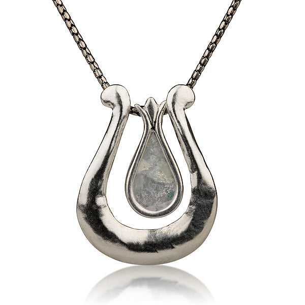 David's Harp Silver Roman Glass Necklace