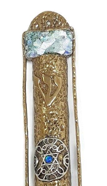 MEZUZA  pewter silver with roman glass