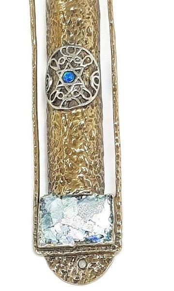 MEZUZA  pewter silver with roman glass