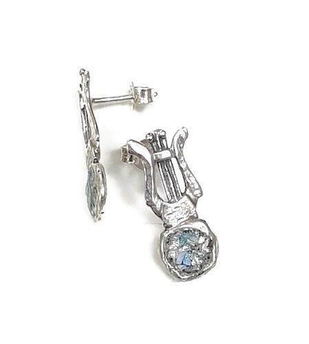 STUD  earrings silver with roman glass