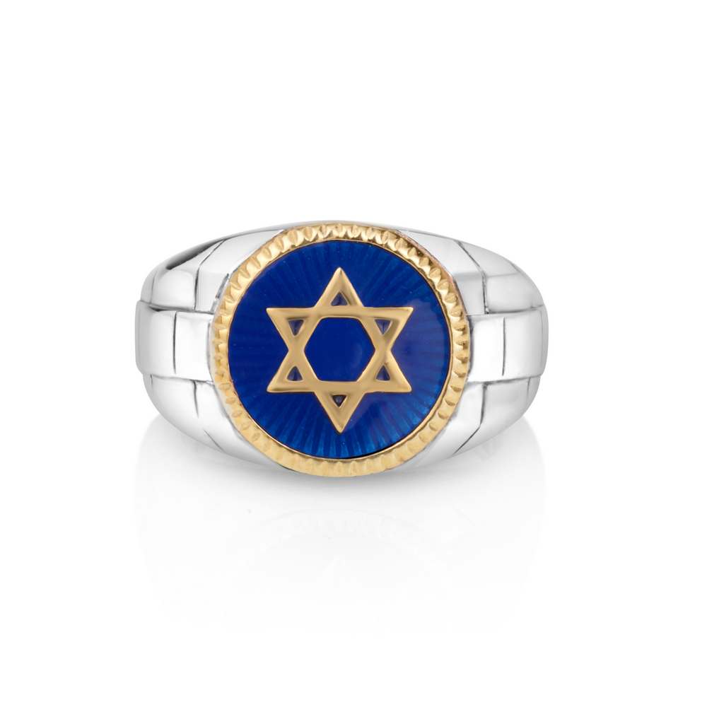 DAVID STAR SILVER ENAMEL AND GOLD PLATED RING