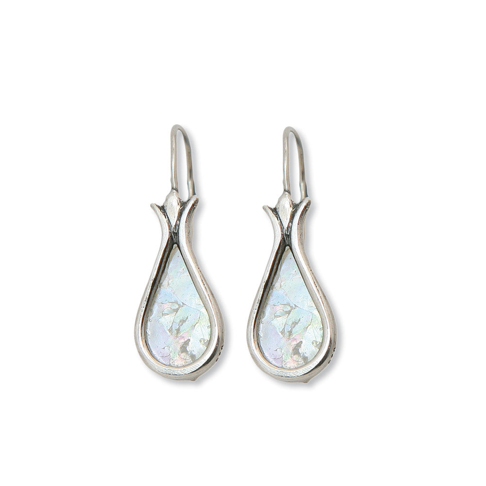 David’s Harp Silver Roman Glass Earrings