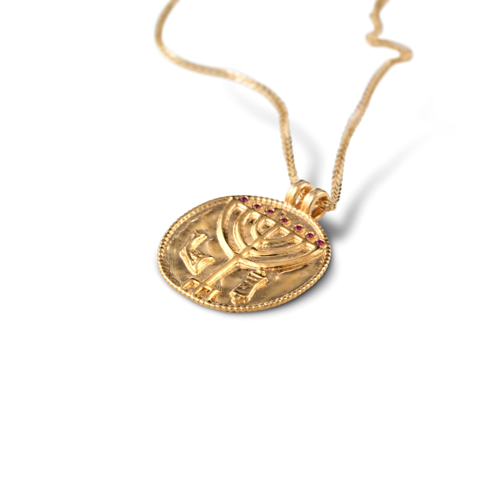 MENORAH MEDALION WITH PINK SAPHIRE