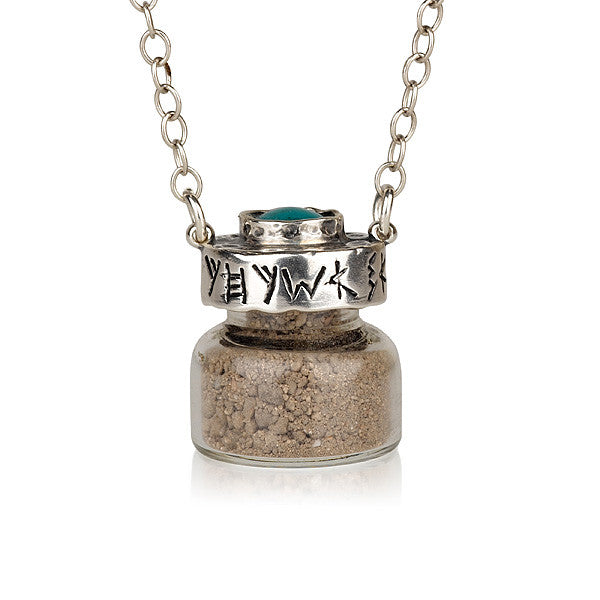 Ancient Hebrew Text Silver Necklace with Turquoise Stone