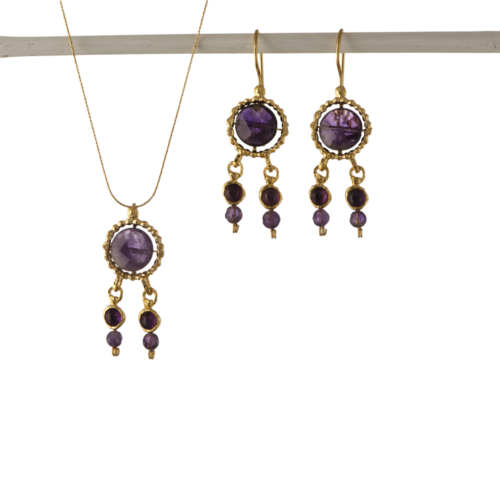 Queen Helene Purple Amethyst Earrings and Necklace Set