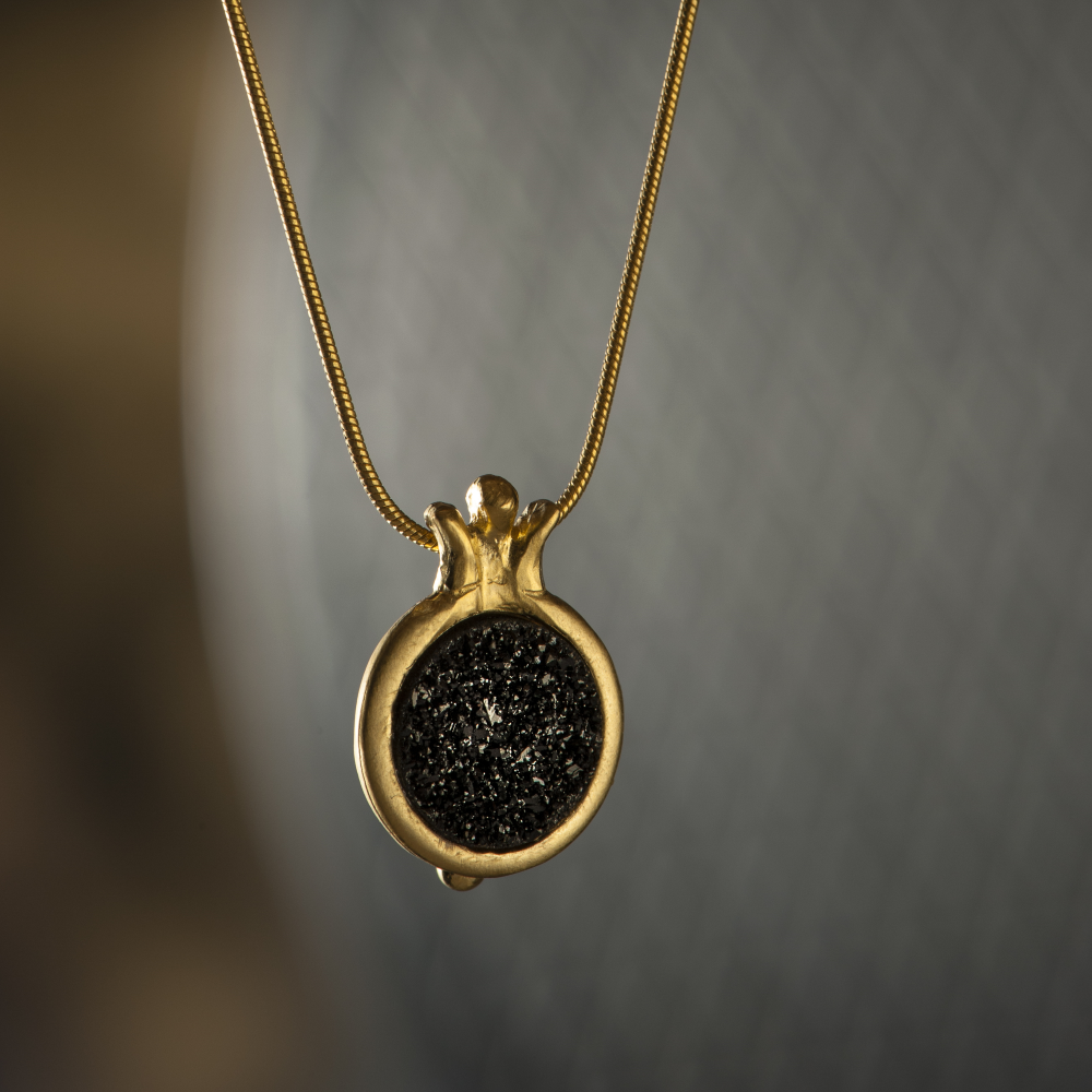 Gold Pomegranate and Druzy Stone Necklace