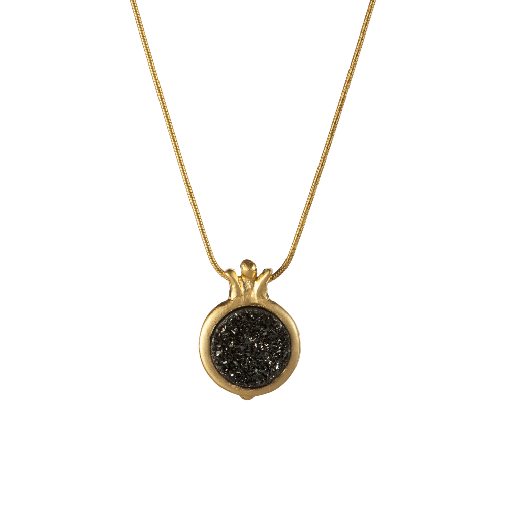 Gold Pomegranate and Druzy Stone Necklace