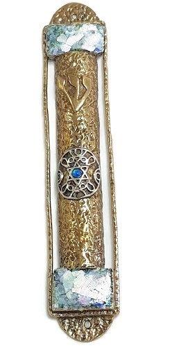 MEZUZA  pewter silver with roman glass