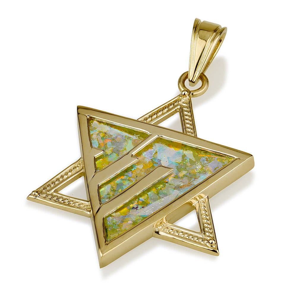 14k gold Star of David pendant with Roman Glass