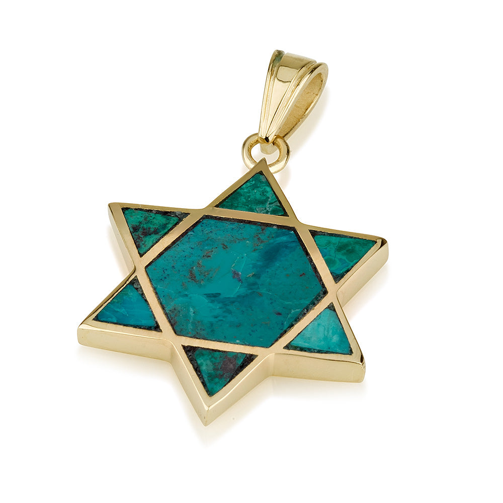 14k Gold Star of David Pendant with Eilat stone