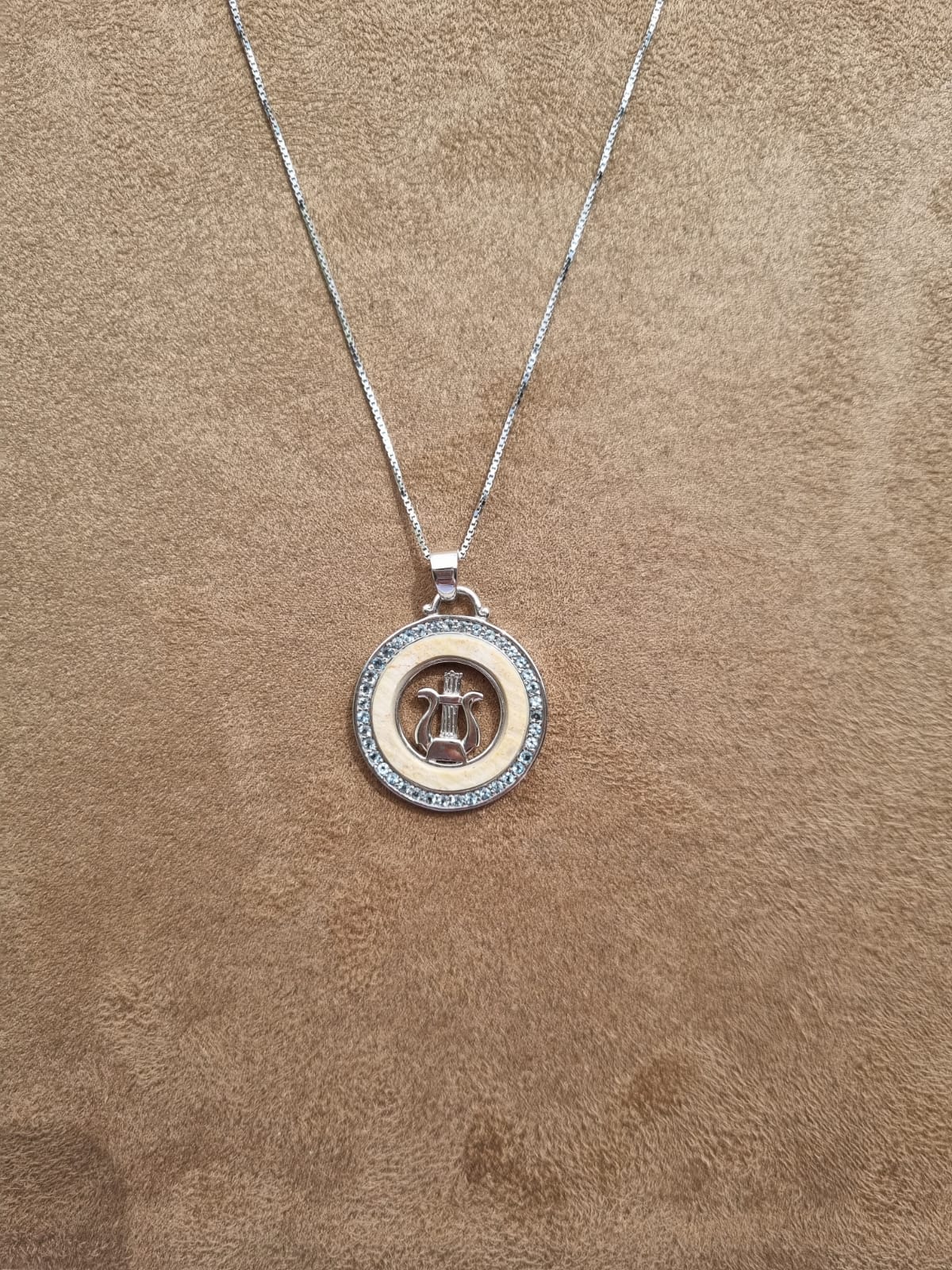 DAVID'S HARP WITH JERUSALEM STONE AND BLUE CRISTALS