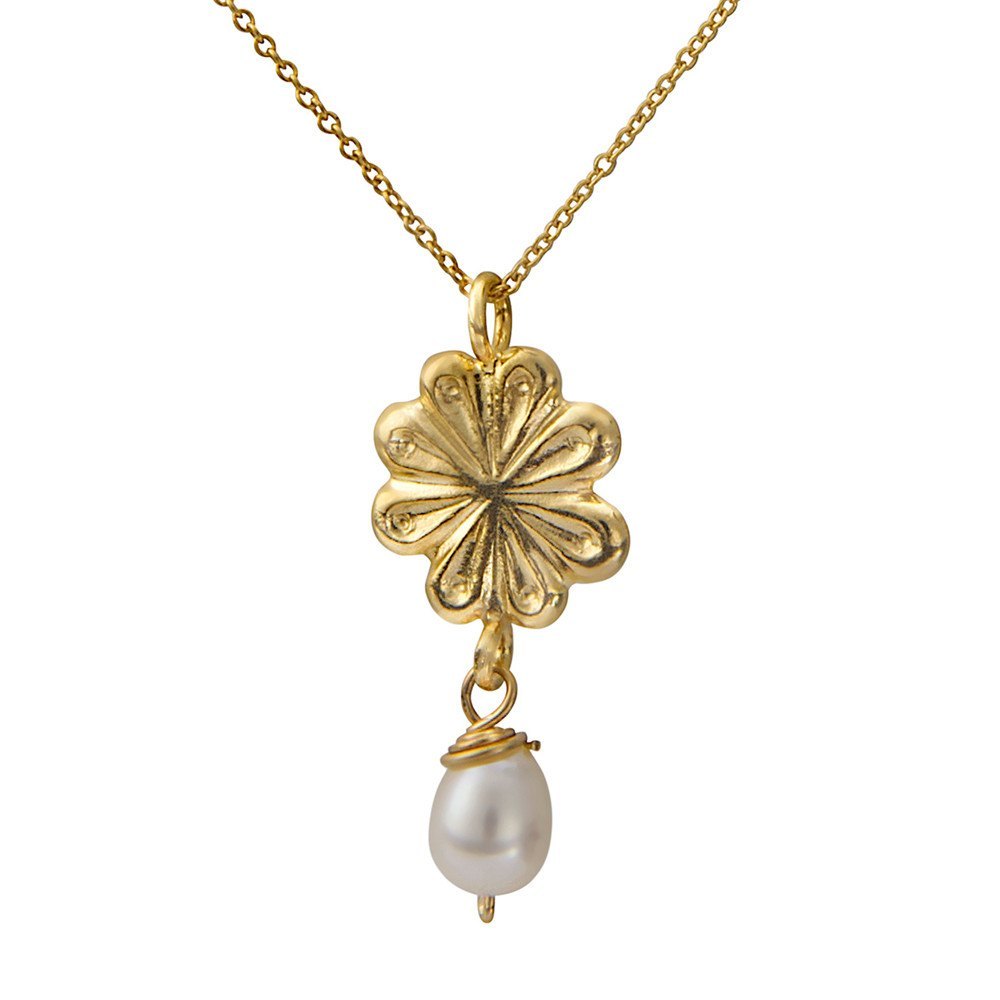 Flower And White Pearl Necklace