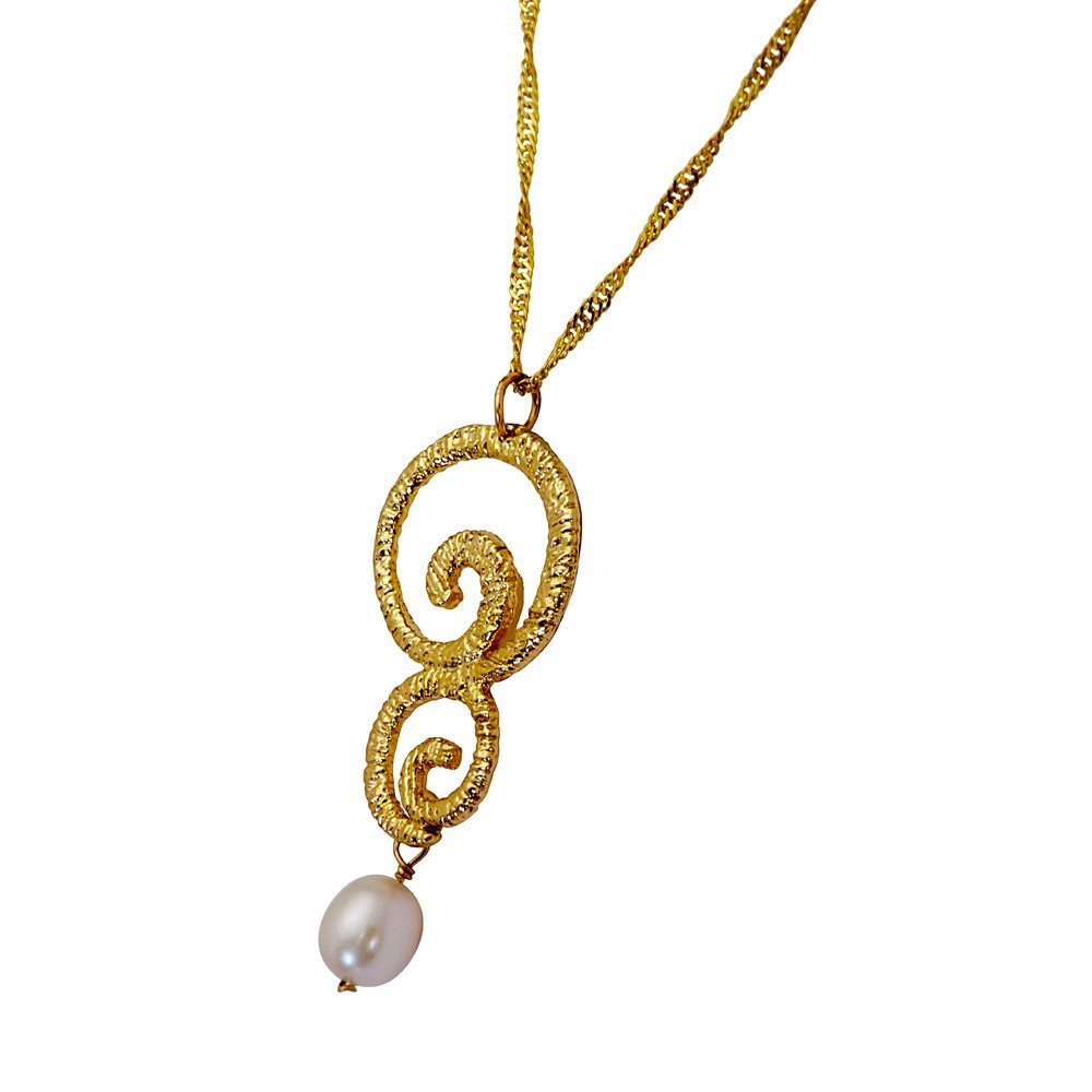 Golden Eternity Drop Gold Plated Necklace With A Pearl