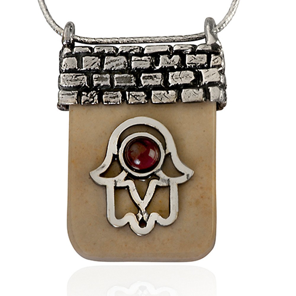 Hamsa Temple Mount Necklace With Garnet