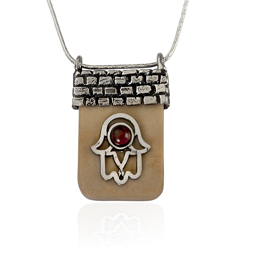 Hamsa Temple Mount Necklace With Garnet