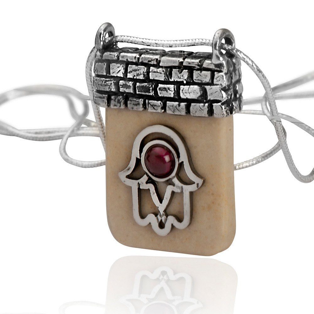 Hamsa Temple Mount Necklace With Garnet