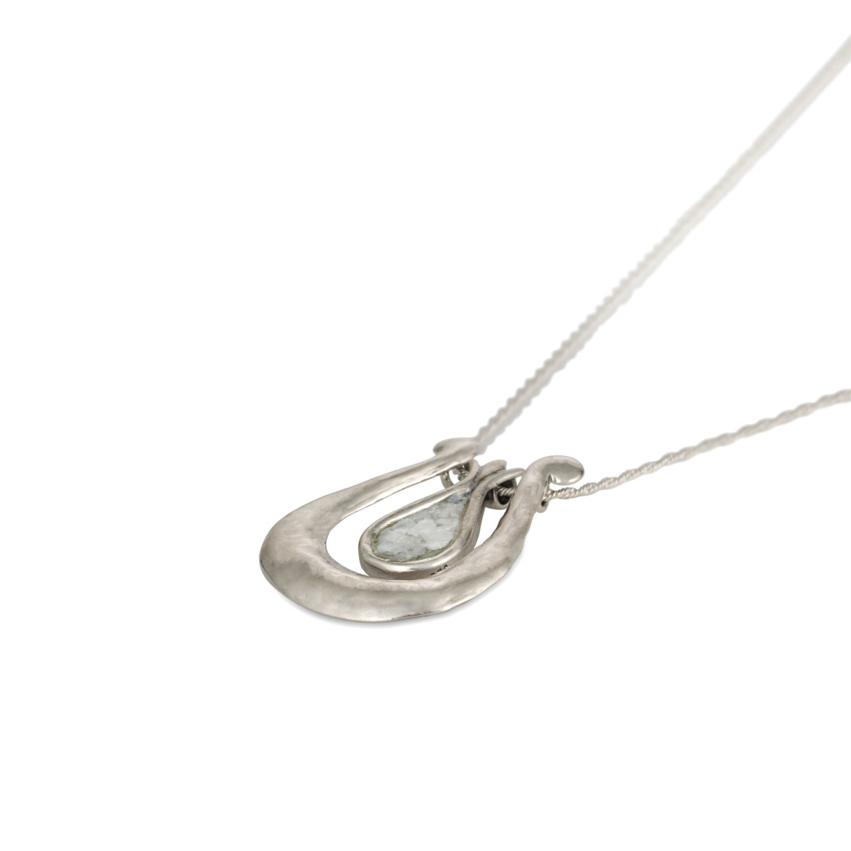 David&#39;s Harp Silver Roman Glass Necklace