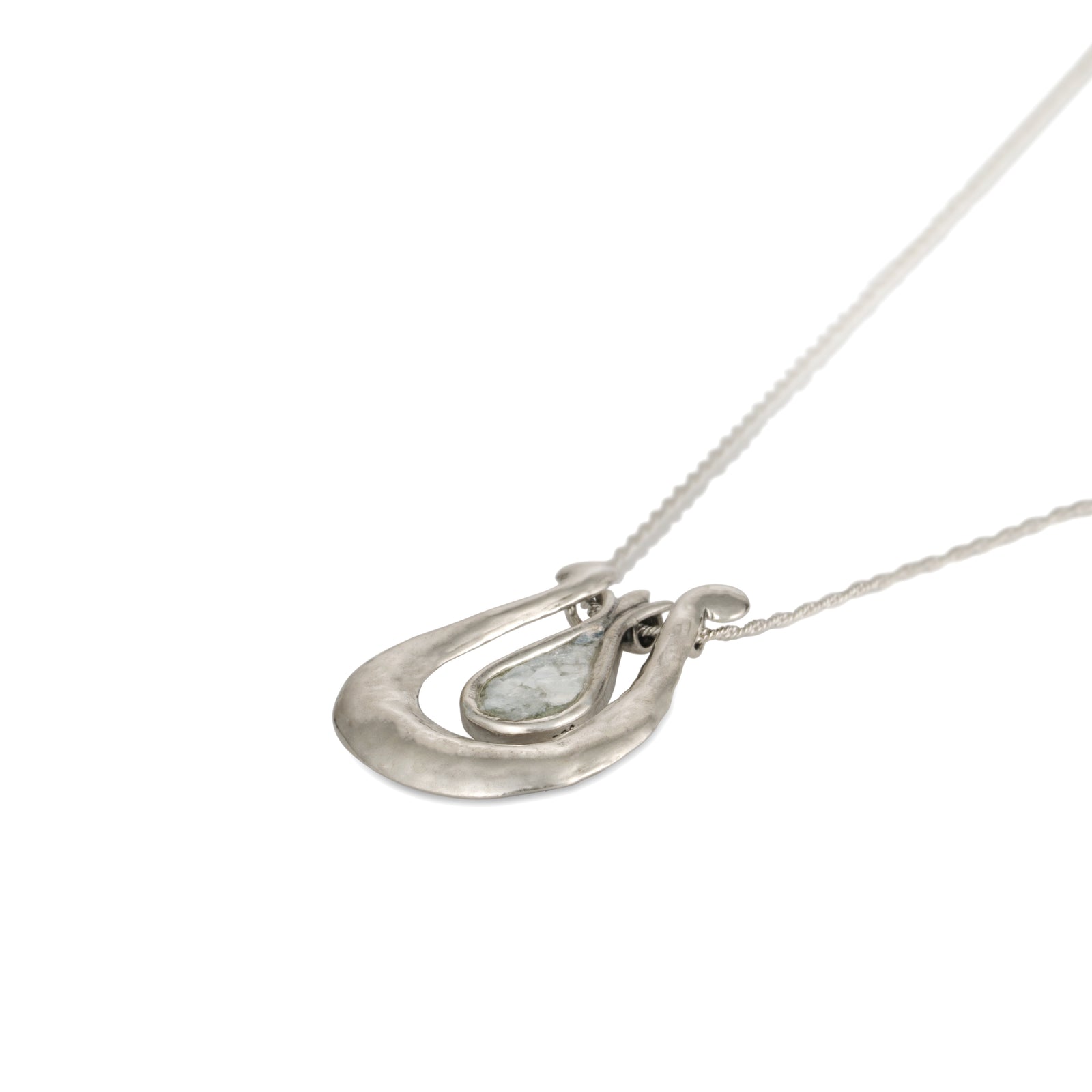 David's Harp Silver Roman Glass Necklace