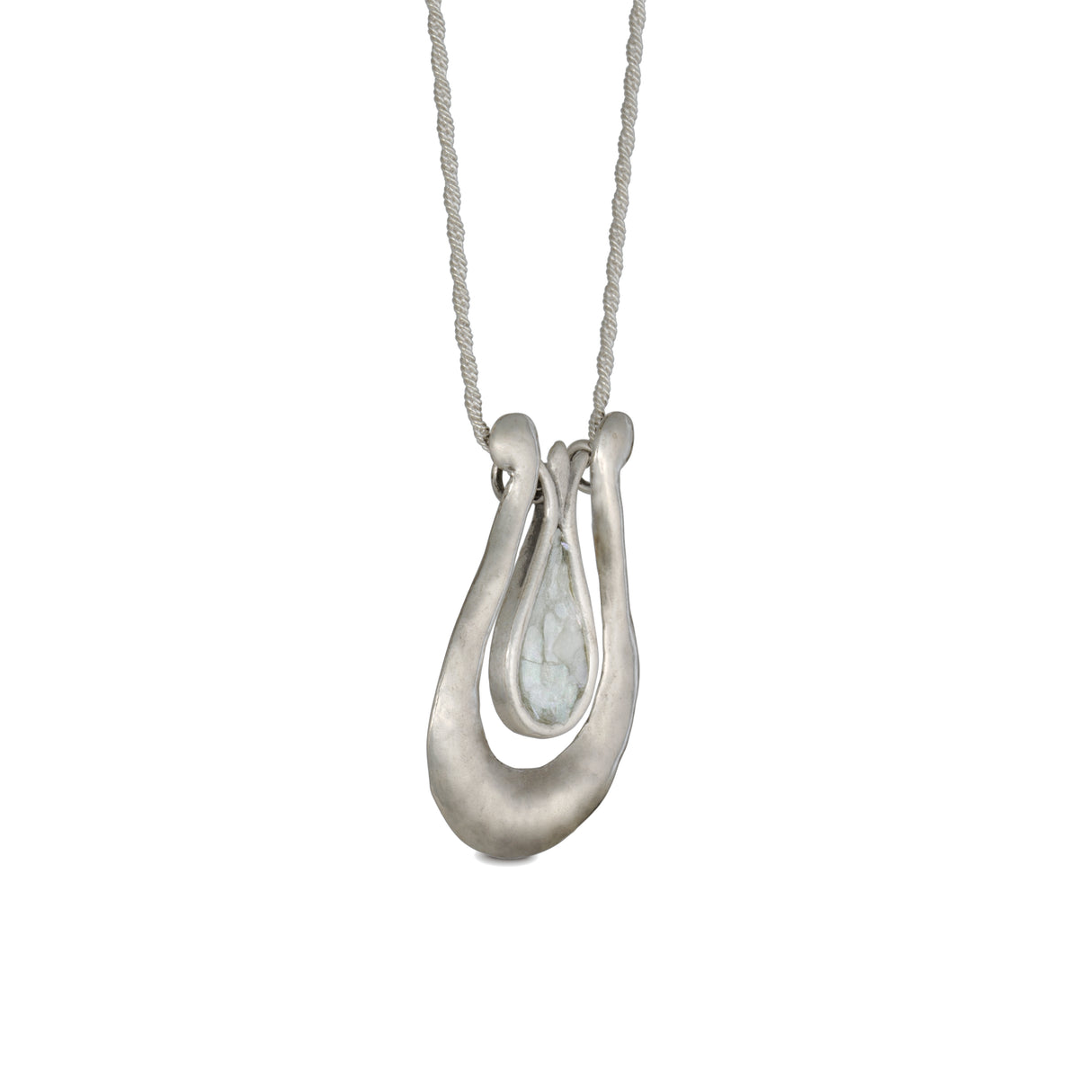 David&#39;s Harp Silver Roman Glass Necklace