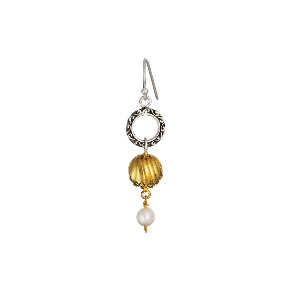 Golden Bell Earrings in Silver and Gold Plating with Colored Saltwater Pearls