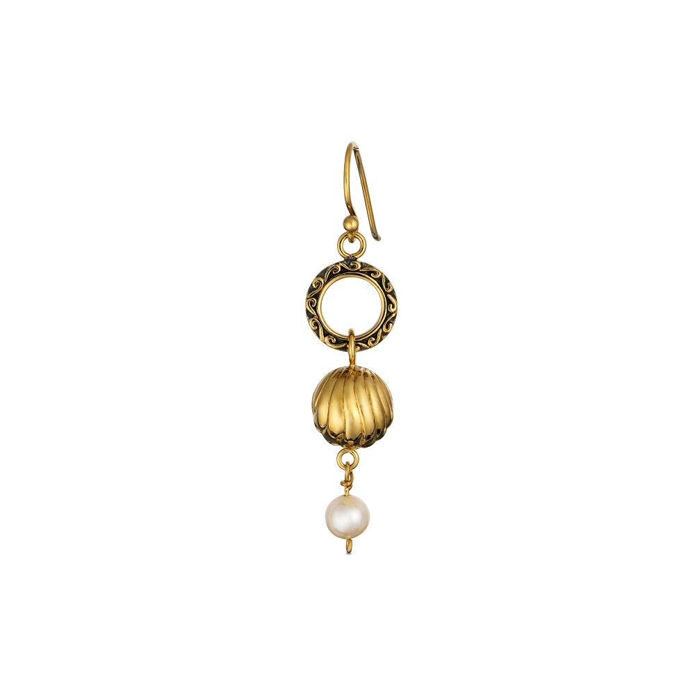 Golden Bell Earrings in Gold Plated Silver with White Pearls