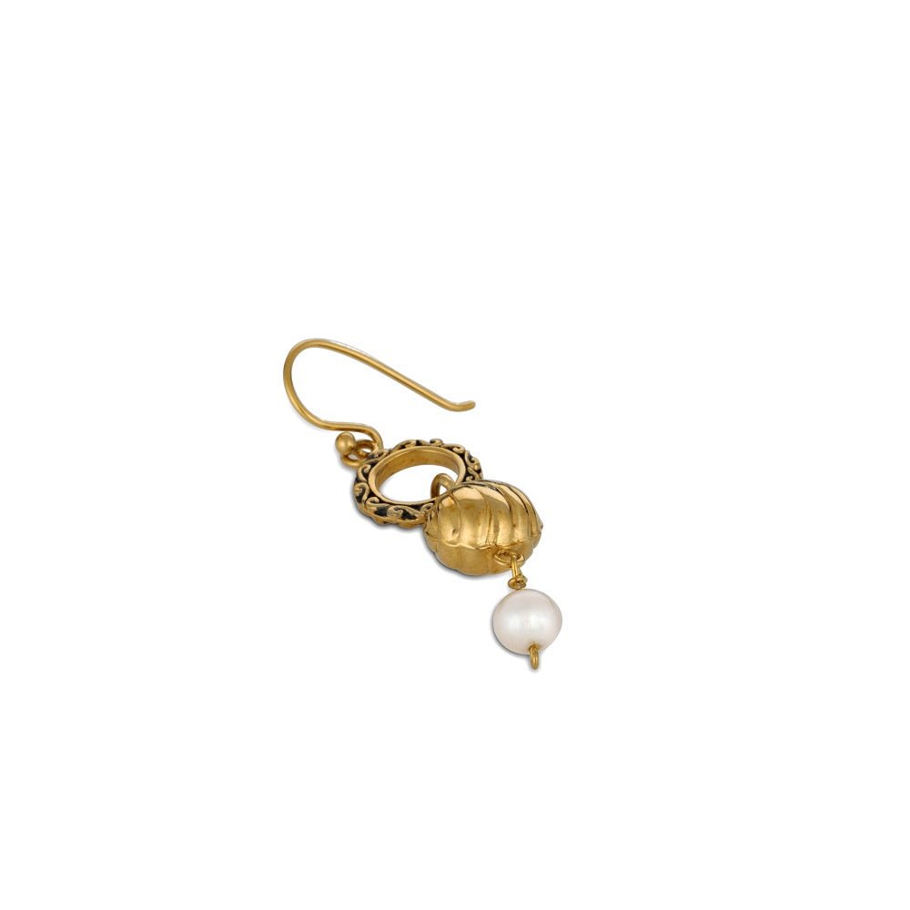 Golden Bell Earrings in Gold Plated Silver with White Pearls