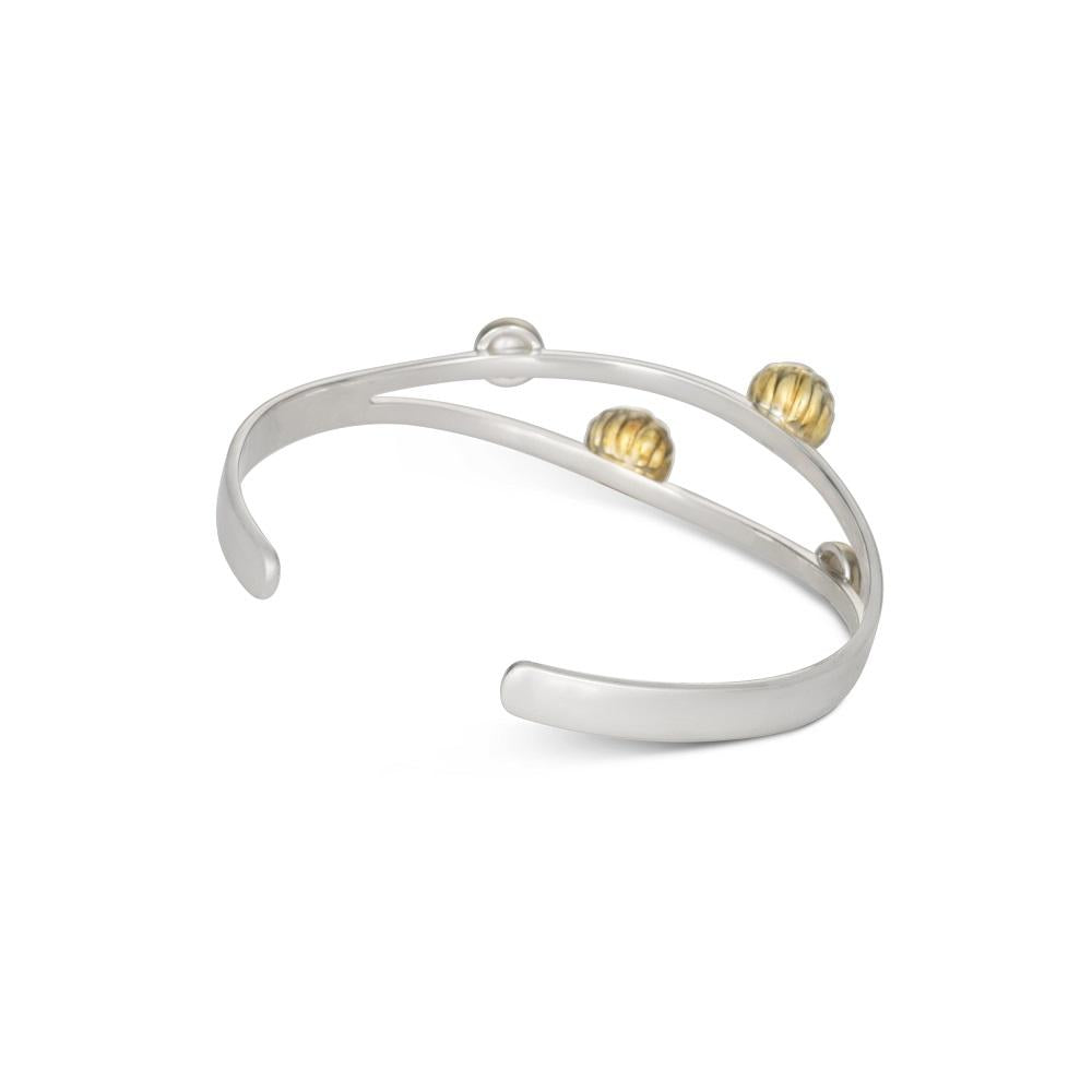 Silver Bracelet with Golden Bells and White Pearls