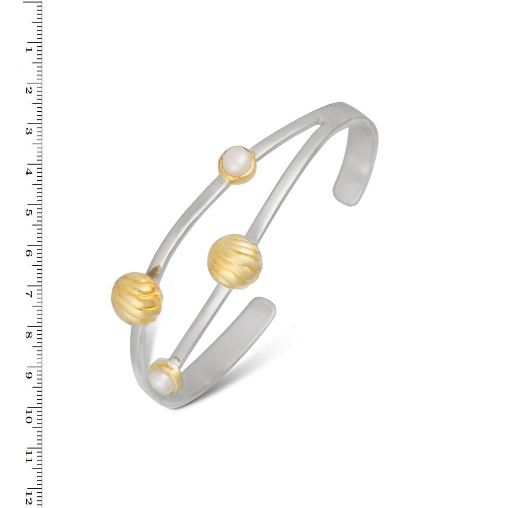 Silver Bracelet with Golden Bells and White Pearls